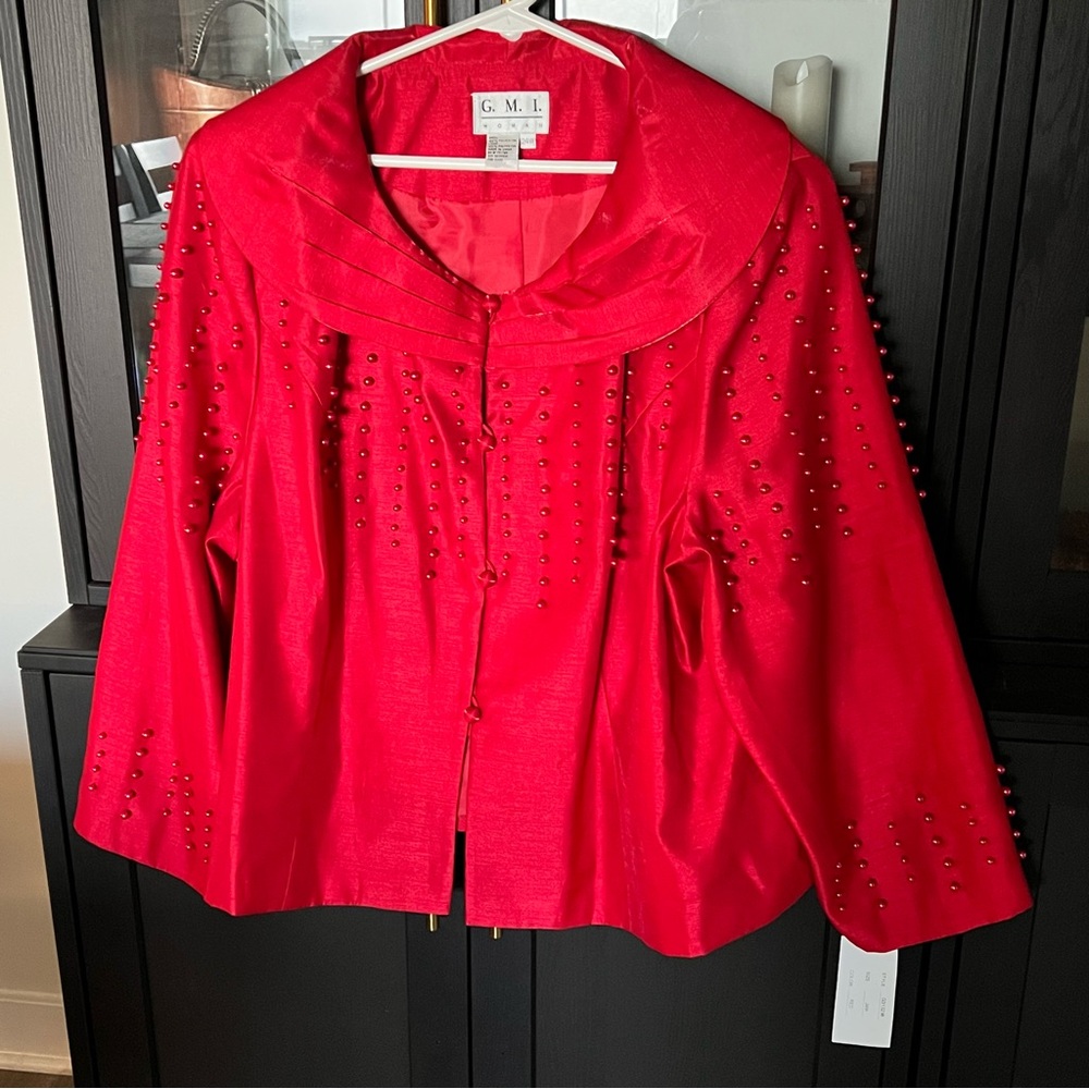 G.M.I. Womans Sz 24W Beaded Jacket Red Festive Classic Formal